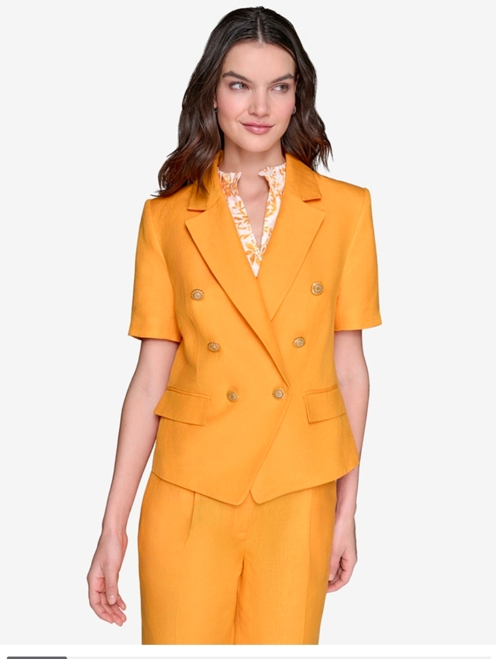 Karl Lagerfeld Women's Linen-Blend Short-Sleeve Double-Breasted Jacket Blazer